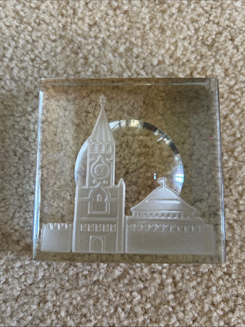 Vintage Soviet Era Kremlin Architectural Crystal Paperweight